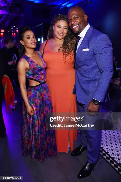 Freema Agyeman, Azriel Crews and Terry Crews attend the Entertainment Weekly & PEOPLE New York Upfronts Party on May 13, 2019 in New York City.