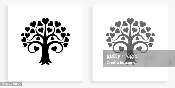 love tree black and white square icon - tree shadow white background stock illustrations