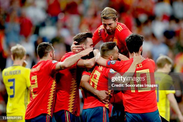 Dani Carvajal of Spain, Sergio Ramos of Spain, Jordi Alba of Spain, Isco of Spain, Daniel Parejo of Spain celebrates during the EURO Qualifier match...