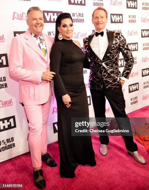 Personalities Ross Mathews, Michelle Visage and Carson Kressley attend the "RuPaul's Drag Race" Season 11 Finale Taping at Orpheum Theatre on May 13,...