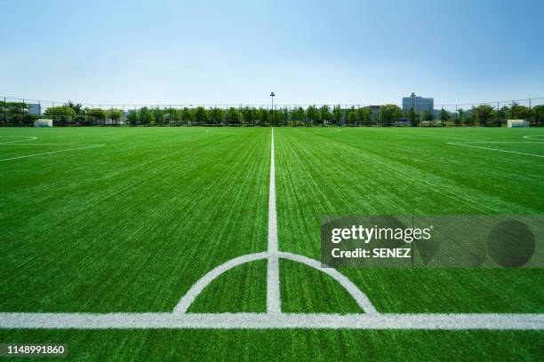 football field, painted lines on soccer field - campo de rugby fotografías e imágenes de stock