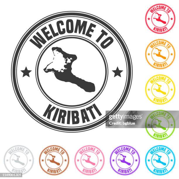 welcome to kiribati stamp - colorful badges on white background - kiribati stock illustrations