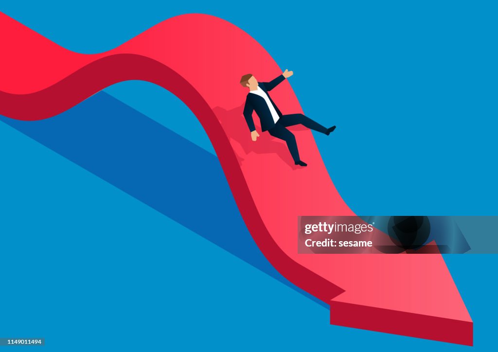 Falling, the businessman fell from the arrow