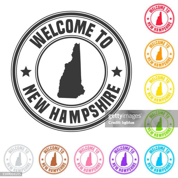 welcome to new hampshire stamp - colorful badges on white background - concord new hampshire stock illustrations