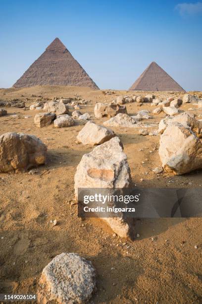 limestone rocks by the giza pyramid complex near cairo, egypt - limestone pyramids stock pictures, royalty-free photos & images