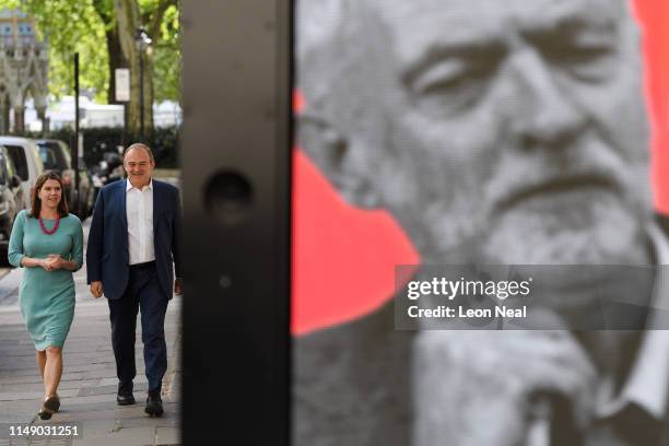 Liberal Democrat MPs Jo Swinson and Ed Davey arrive for a photocall to launch a new poster campaign, attacking Labour Party leader Jeremy Corbyn's...