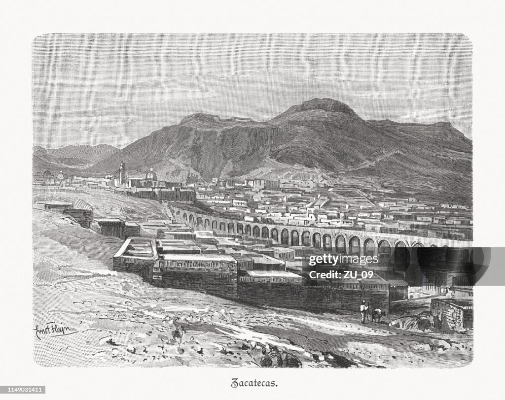 Historischer Blick auf Zacatecas in Mexiko, Holzgravur, erschienen 1897