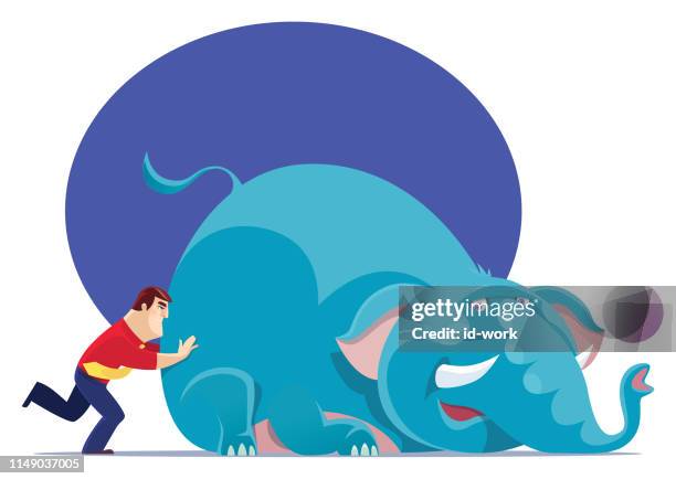 man pushing big elephant - delivery guy stock illustrations