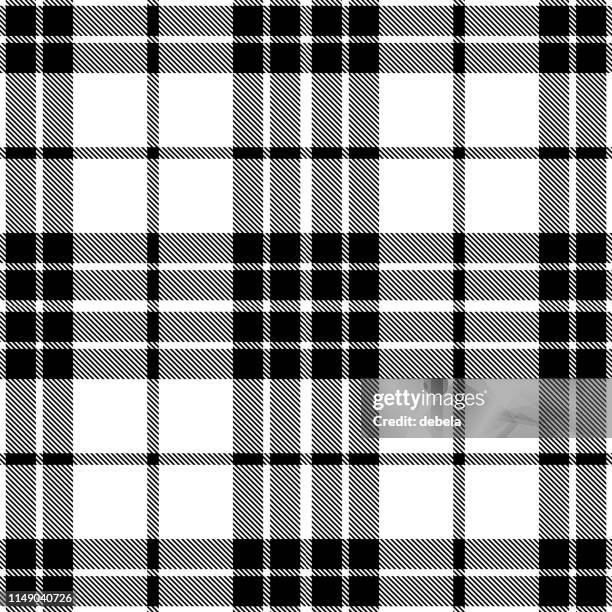 black and white scottish tartan plaid textile pattern - plaid stock illustrations