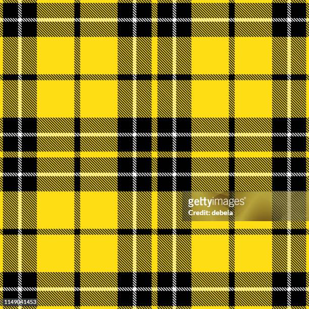 illustrazioni stock, clip art, cartoni animati e icone di tendenza di motivo tessile a plaid tartan scozzese giallo e nero - cultura scozzese
