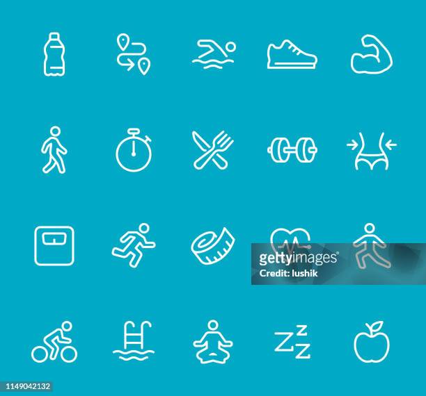 energie und sport-line-icon-set - aqua aerobics stock-grafiken, -clipart, -cartoons und -symbole