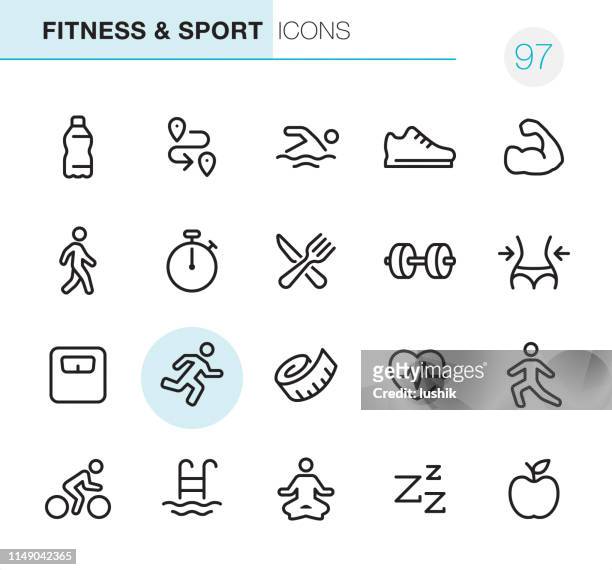 illustrazioni stock, clip art, cartoni animati e icone di tendenza di fitness e sport - pixel icone perfette - esercizio fisico