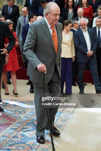 King Juan Carlos attends a meeting with COTEC Foundation at the Royal Palace on May 14, 2019 in Madrid, Spain.