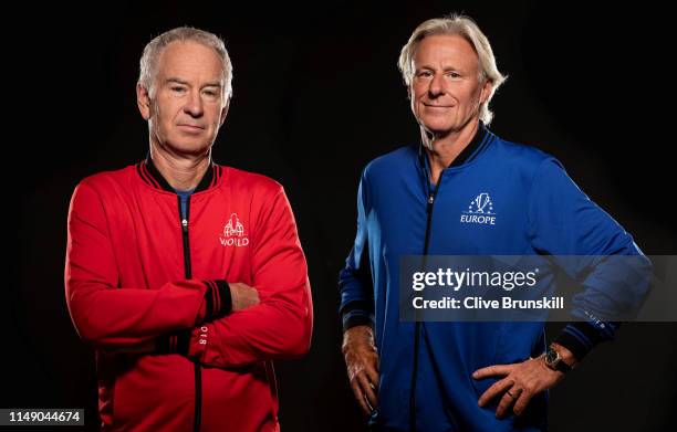 This composite image has been made up with image numbers 1037042212 and 1037042020) This composite image shows John McEnroe captain of Team Rest of...