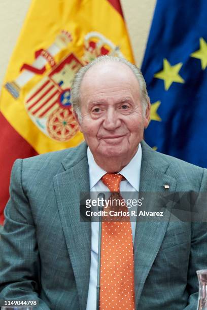 King Juan Carlos attends a meeting with COTEC Foundation at the Royal Palace on May 14, 2019 in Madrid, Spain.