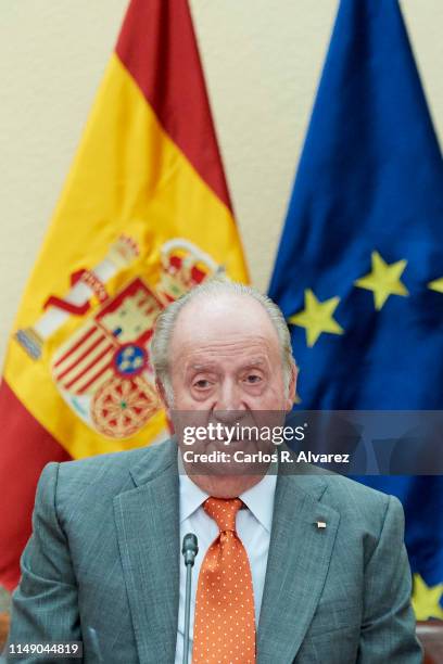 King Juan Carlos attends a meeting with COTEC Foundation at the Royal Palace on May 14, 2019 in Madrid, Spain.