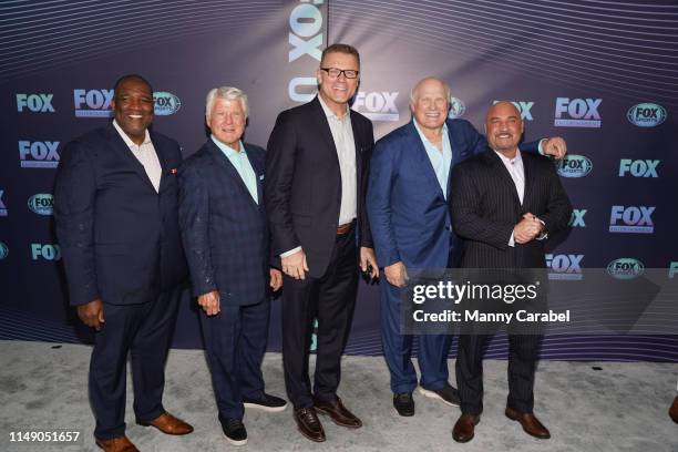 Curt Menefee, Jimmy Johnson, Howie Long, Terry Bradshaw and Jay Glazer attend the 2019 FOX Upfront at Wollman Rink, Central Park on May 13, 2019 in...