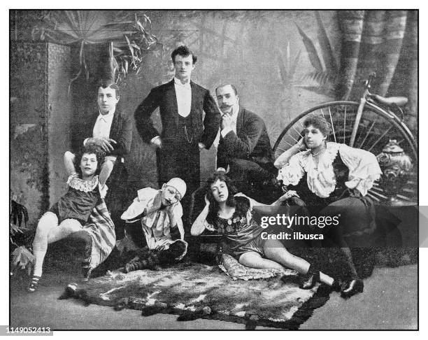 antique photo: selbini troupe - dancer black and white stock illustrations