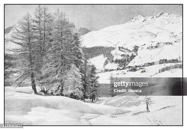 antike foto: winter in st. moritz - saint moritz stock-grafiken, -clipart, -cartoons und -symbole