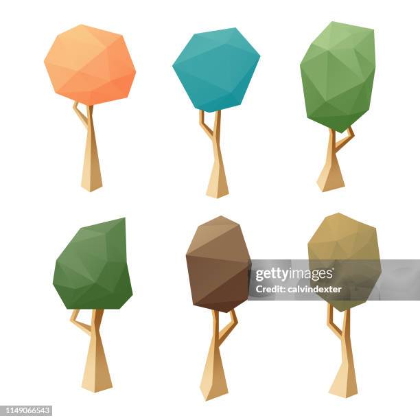 low poly modeling trees - polygon tree stock illustrations