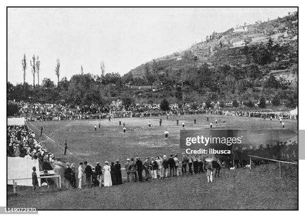 antique photo: durand football tournament at simla - history stock illustrations
