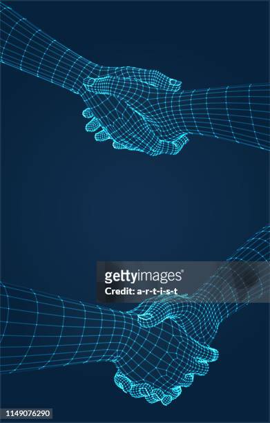 three dimensional hands. set. ware mesh from 3d app. - virtual handshake stock illustrations
