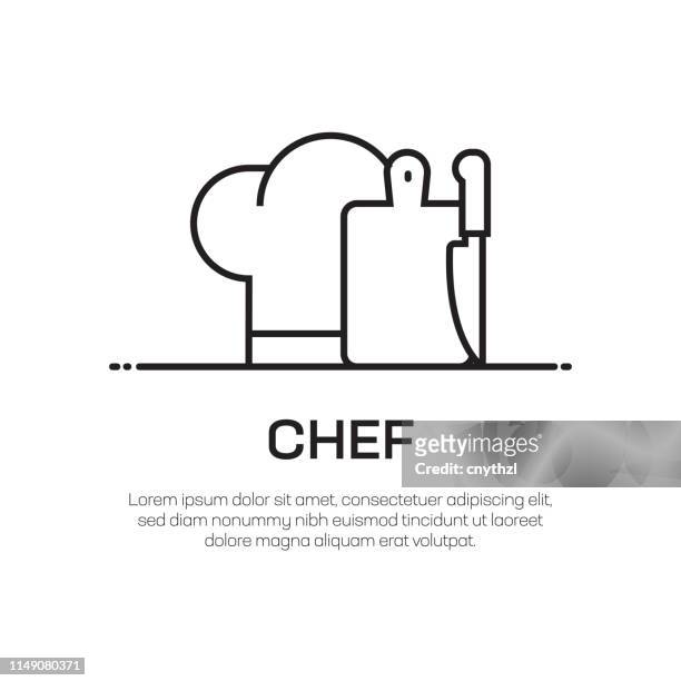 ilustrações, clipart, desenhos animados e ícones de ícone da linha do vetor do cozinheiro chefe-ícone fino simples da linha, elemento superior do projeto da qualidade - gorro de chef