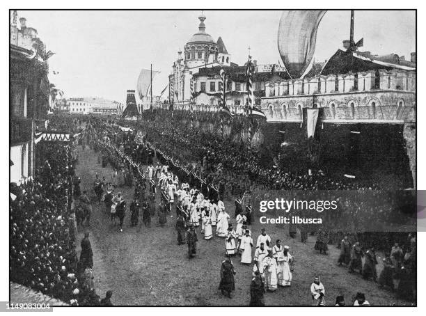 antique photo: funeral of alexander iii, lubianski square, moscow - funeral procession stock illustrations