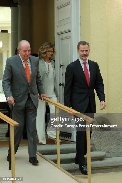 King Juan Carlos and King Felipe of Spain attend a meeting with COTEC Foundation at the Royal Palace on May 14, 2019 in Madrid, Spain.