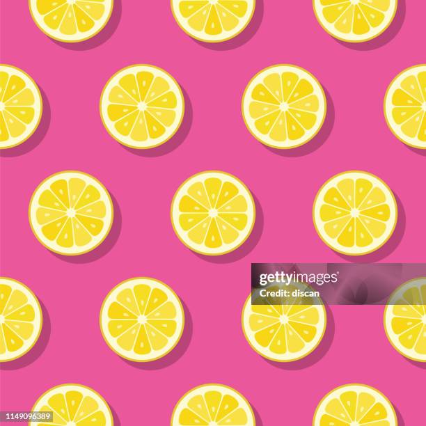 lemon slices pattern on pink background. - fruit-background stock illustrations