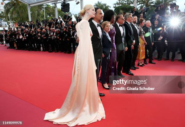 Jury Member Elle Fanning, wearing Chopard jewels, President of the Main competition jury Alejandro Gonzalez Inarritu, Jury Members Kelly Reichardt,...