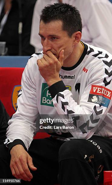 Goalkeeper Slawomir Szmal of Rhein Neckar looks dejected during the EHF Final Four semi final match between Rhein-Neckar Loewen and FC Barcelona at...