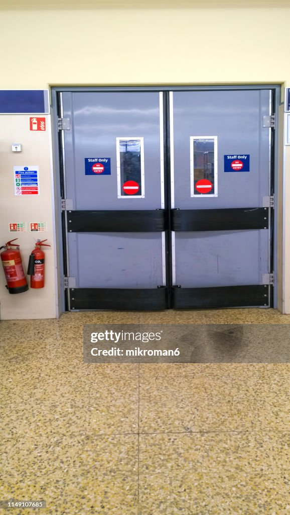 Emergency fire doors in the supermarket