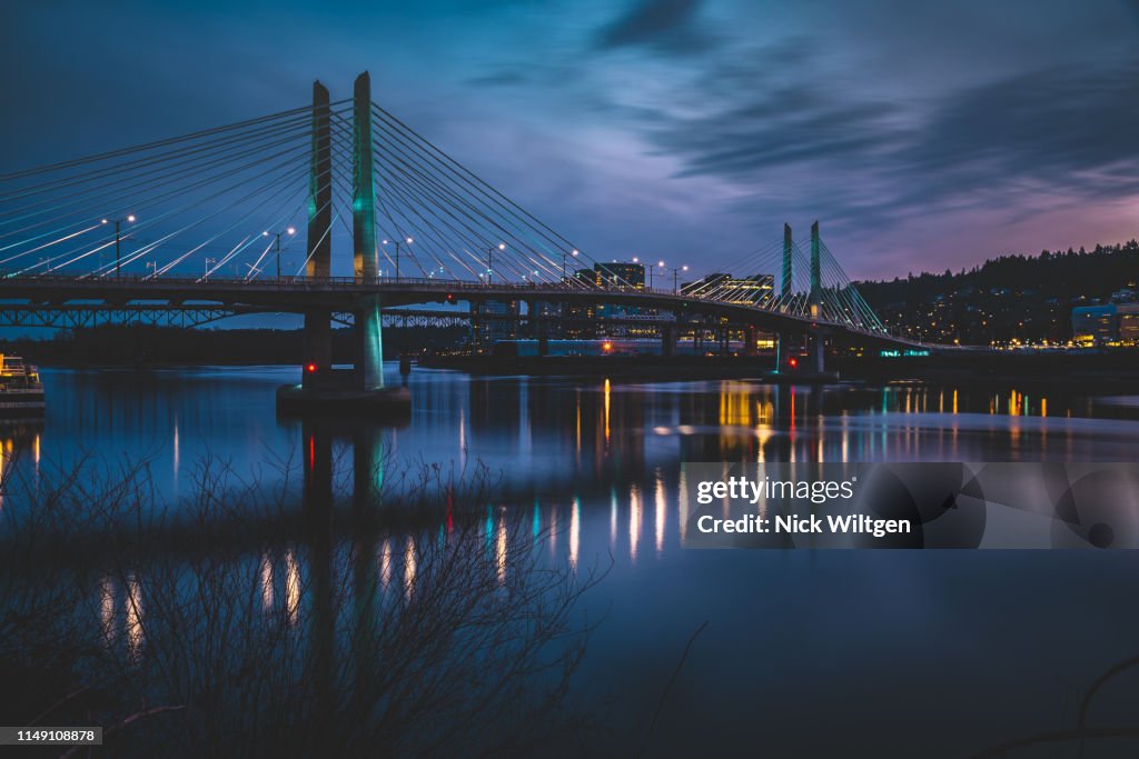 Tilikum Crossing Bridge in Portland Oregon at blue hour