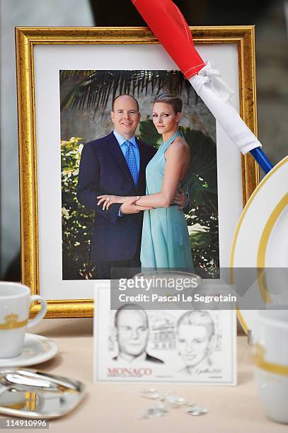 Official souvenir items for the Monaco royal wedding on May 28, 2011 in Monaco. Prince Albert II of Monaco and Charlene Wittstock of South Africa...