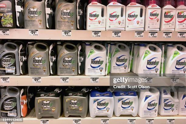 Roundup weed killing products are offered for sale at a home improvement store on May 14, 2019 in Chicago, Illinois. A jury yesterday ordered...
