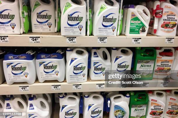 Roundup weed killing products are offered for sale at a home improvement store on May 14, 2019 in Chicago, Illinois. A jury yesterday ordered...