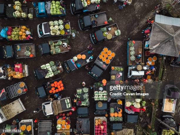 aerial view of fruit market - indonesia aerial stock pictures, royalty-free photos & images
