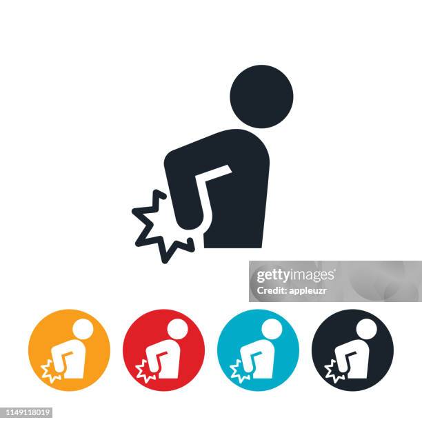 ilustraciones, imágenes clip art, dibujos animados e iconos de stock de icono de dolor de espalda - back pain