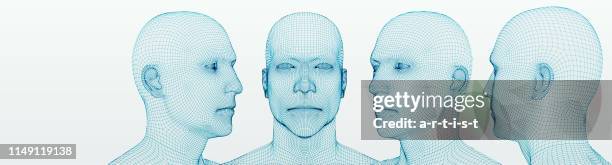 three dimensional heads. set. ware mesh from 3d app. - robot mouth stock illustrations
