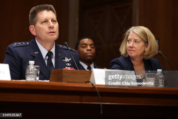 Air Force Space Command Vice Commander Lt. Gen. David Thompson and Air Force Col. Pamela Melroy testify before the Senate Aviation and Space...