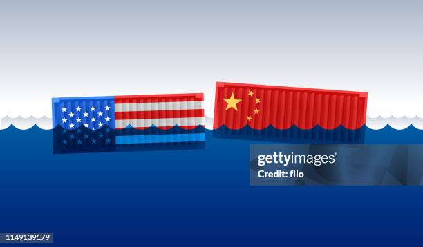 stockillustraties, clipart, cartoons en iconen met handel en tarief onderhandeling en geschil tussen de verenigde staten en china - handelsoorlog