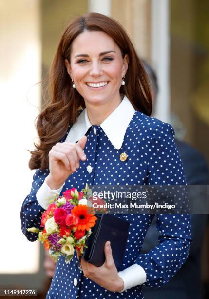 Catherine, Duchess of Cambridge visits the 'D-Day: Interception, Intelligence, Invasion' exhibition at Bletchley Park on May 14, 2019 in Bletchley,...