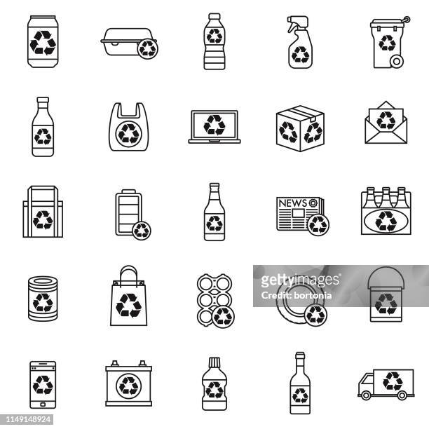 recyclables icon set - recycling bin icon stock illustrations