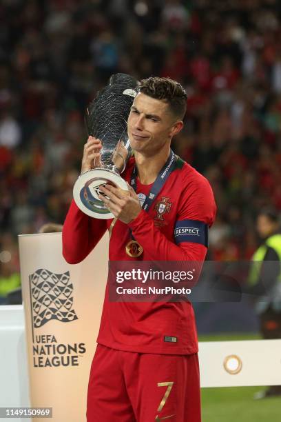 Cristiano Ronaldo forward of Portugal celebrates the victory of the trophy, UEFA Nations League Final match between Portugal and Netherlands at the...