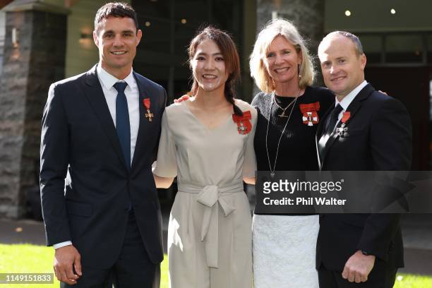 Dan Carter, Lydia Ko, Barbara Kendall and Glenn Ashby pose for a portrait after receiving their New Zealand Order of Merit's for services to sports...