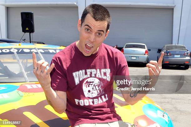 Steve O arrives at the Celebrity Go-Kart Tournament benefiting the American Diabetes Association at K1 Speed Indoor Go-Kart Racing on May 28, 2011 in...