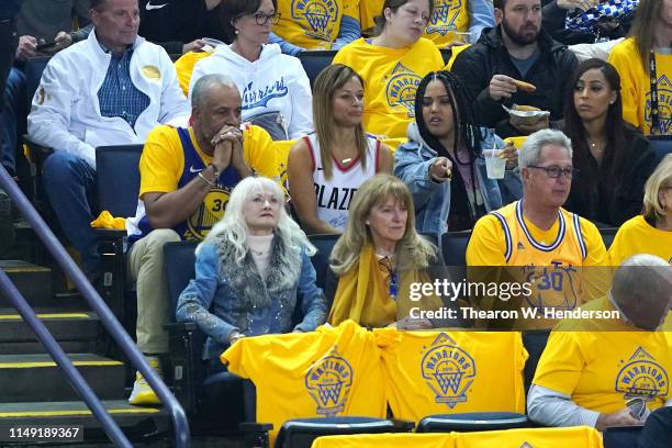 Dell Curry and Sonya Curry, parents of Stephen Curry of the Golden State Warriors , and Seth Curry of the Portland Trail Blazers , attend game one of...