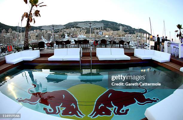 General view at the Red Bull Racing 24 Hour Paddock People Party on the Red Bull Energy Station during the Monaco Formula One Grand Prix at the Monte...