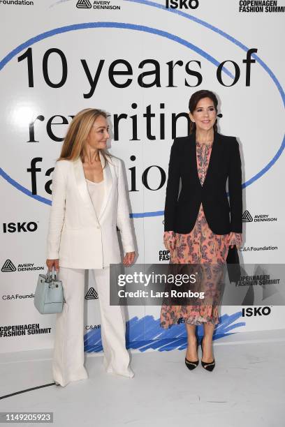 Eva Kruse, CEO & President of Global Fashion Agenda and Mary, Crown Princess of Denmark arrive at Day One of the Copenhagen Fashion Summit 2019 at DR...